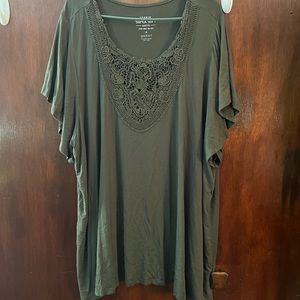 Torrid SUPER SOFT OLIVE GREEN CROCHET TEE